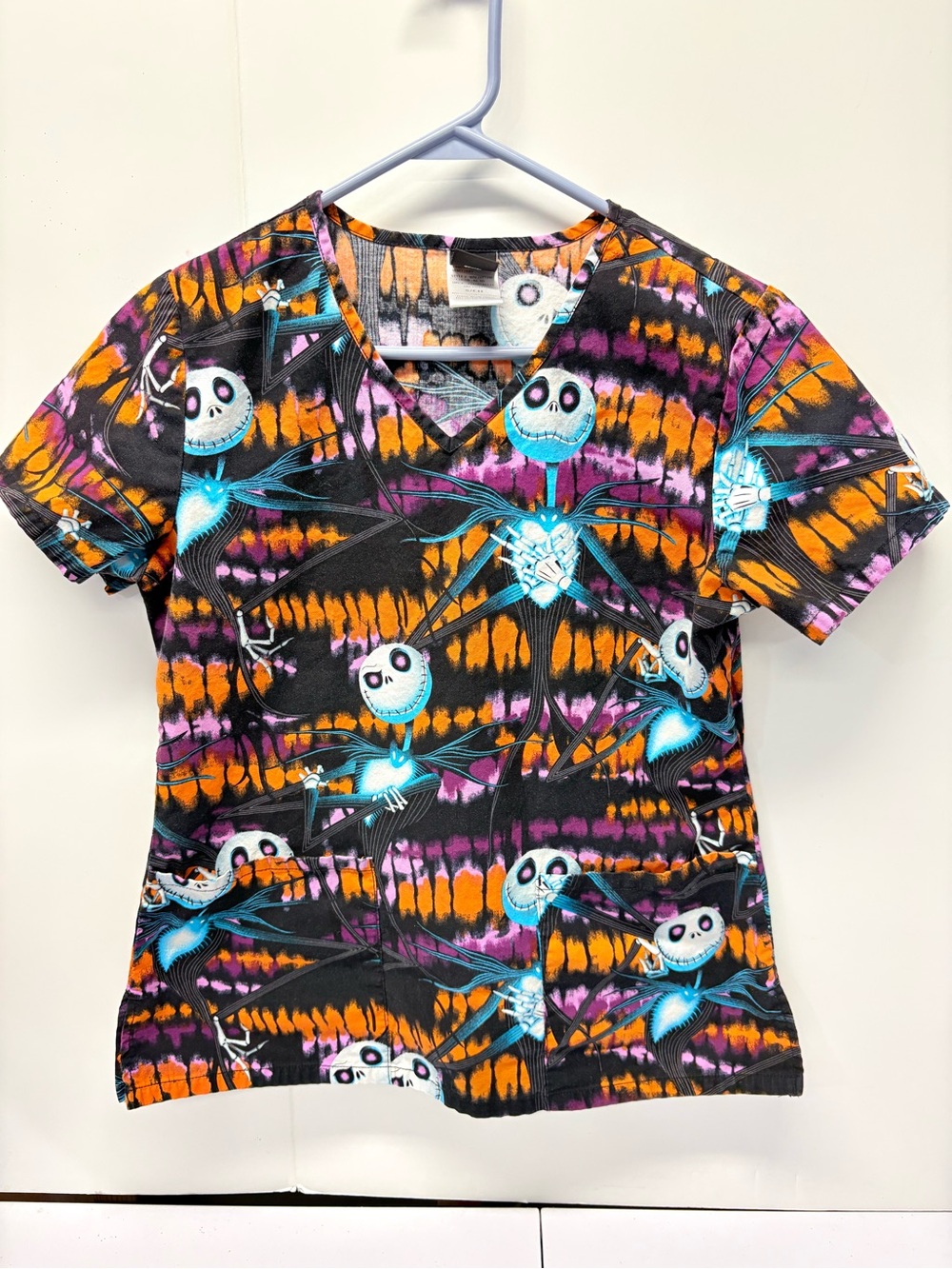 Disney Womens S Nightmare Before Christmas Jack Skellington Tie Dye Scrub Top Or